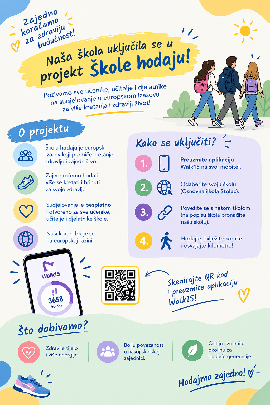 OSNOVNA ŠKOLA STOLAC UKLJUČUJE SE U PROJEKT „ŠKOLE HODAJU“!